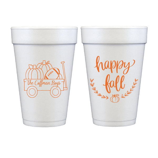 Happy Fall Wagon Foam Cups | Semi-Custom