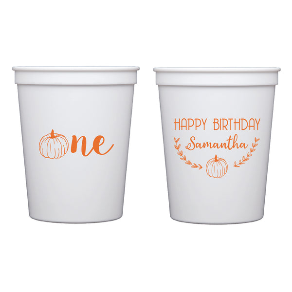 Pumpkin First Birthday Stadium Cups | Semi-Custom