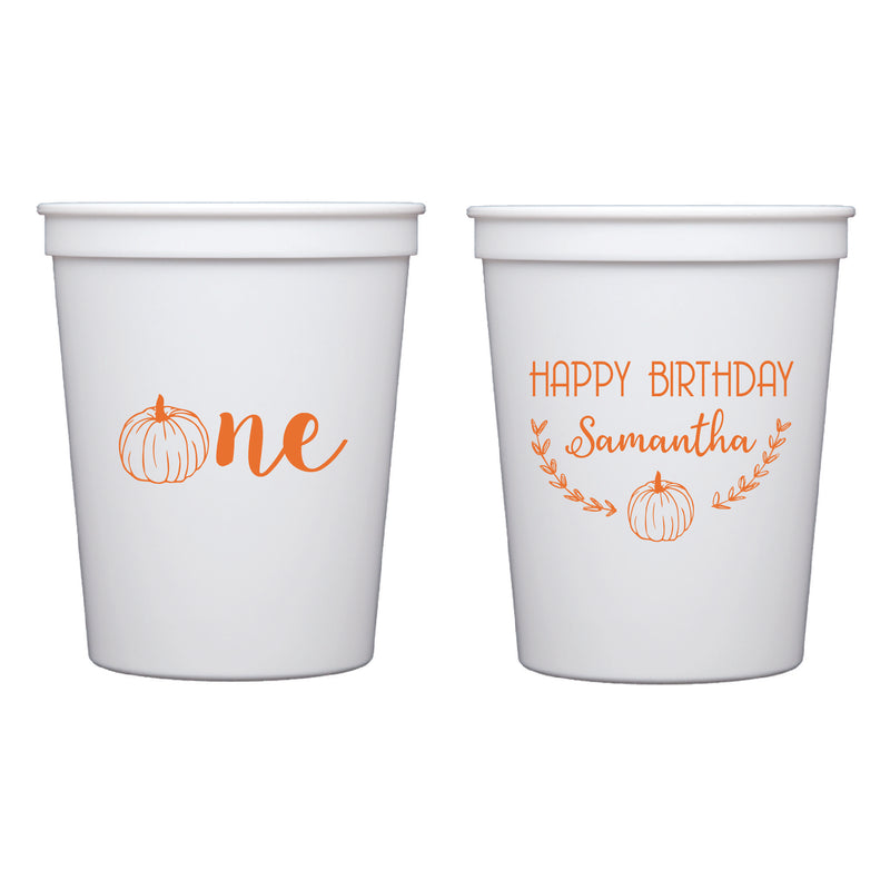 Pumpkin First Birthday Stadium Cups | Semi-Custom