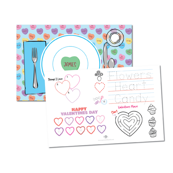 Valentine's Blue Candy Hearts Placemat | Semi-Custom