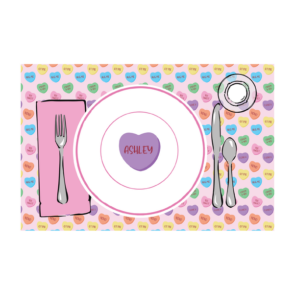 Valentine's Pink Candy Hearts Placemat | Semi-Custom